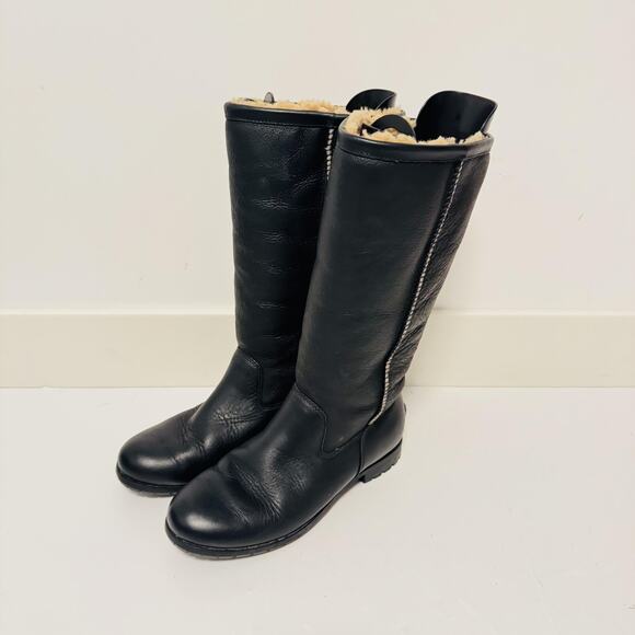 UGG Boots Womens 7 Black Leather Brooks Tall Shearling Lined Knee High Winter - Picture 4 of 10